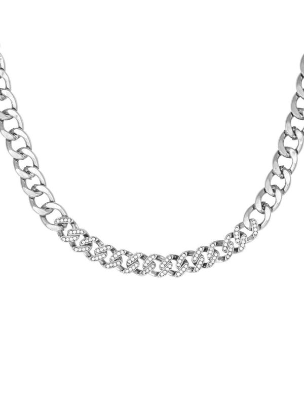 Silver Women's Guess Silver-Tone Rhinestone Chain Neckline Necklace Australia Sale | 450DOMBUN