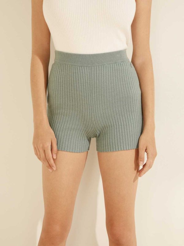 Turquoise Women's Guess Emili Ribbed Shorts Australia Sale | 809VYICBX