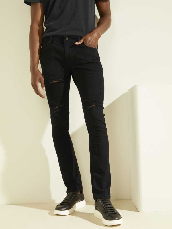 Wash Men's Guess Destroyed Skinny Jeans Australia Sale | 083SZXMLO