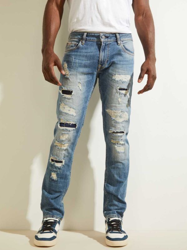 Wash Men's Guess Destroyed Utility Patch Jeans Australia Sale | 578HVDKPB