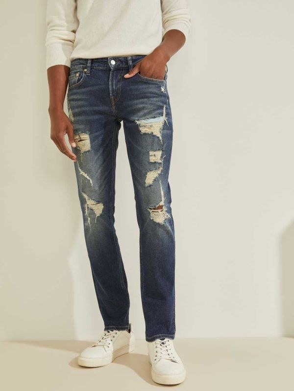 Wash Men's Guess Eco Destroyed Skinny Jeans Australia Sale | 325ZGKQJN