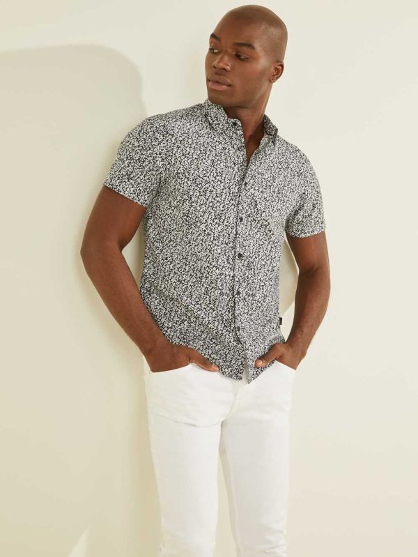 White Flower Men's Guess Fairhills Printed Shirts Australia Sale | 485LSXGAP