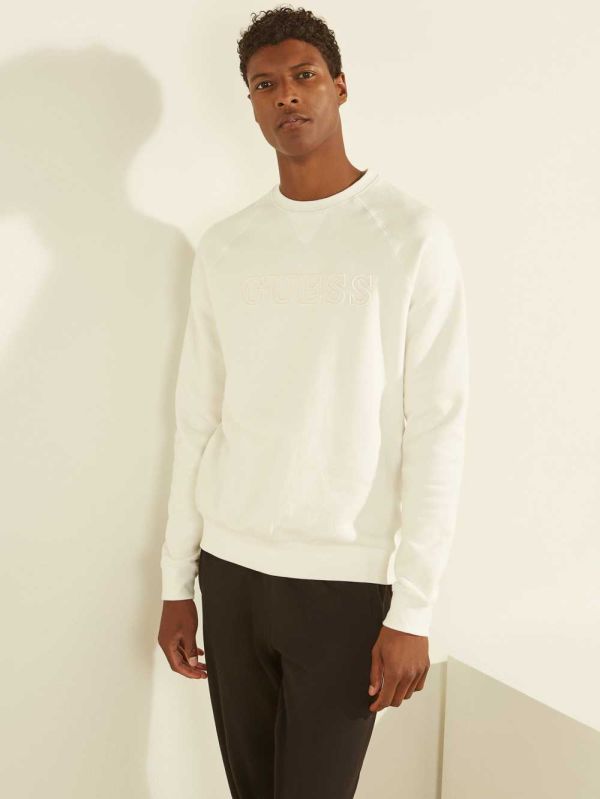 White Men's Guess Aldwin Crewneck Sweatshirt Australia Sale | 984KHMOGU