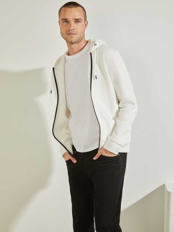 White Men's Guess Eco Aldwin Zip-Up Sweatshirt Australia Sale | 276OCEYTZ