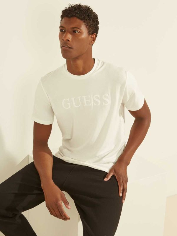 White Men's Guess Eco Alphy T-shirt Australia Sale | 581WRAEBC