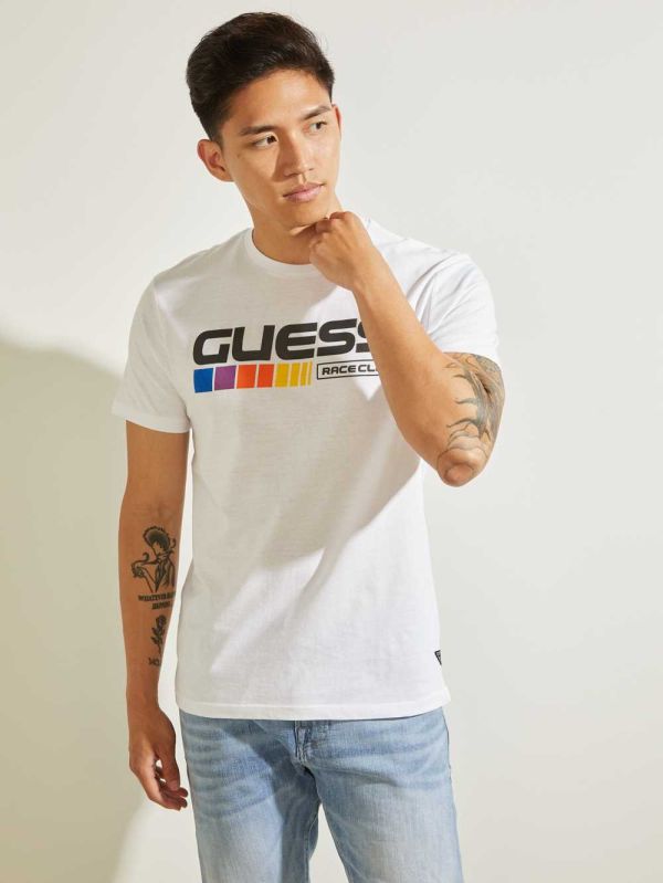 White Men's Guess Eco Guess Race Club T-shirt Australia Sale | 710DVXFUT