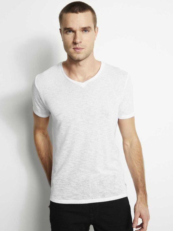 White Men's Guess Gauze V-Neck T-shirt Australia Sale | 237SJUXTE