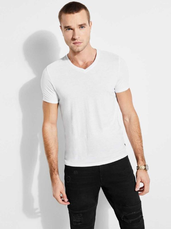 White Men's Guess Mason Yoke V-Neck T-shirt Australia Sale | 516EQURBX