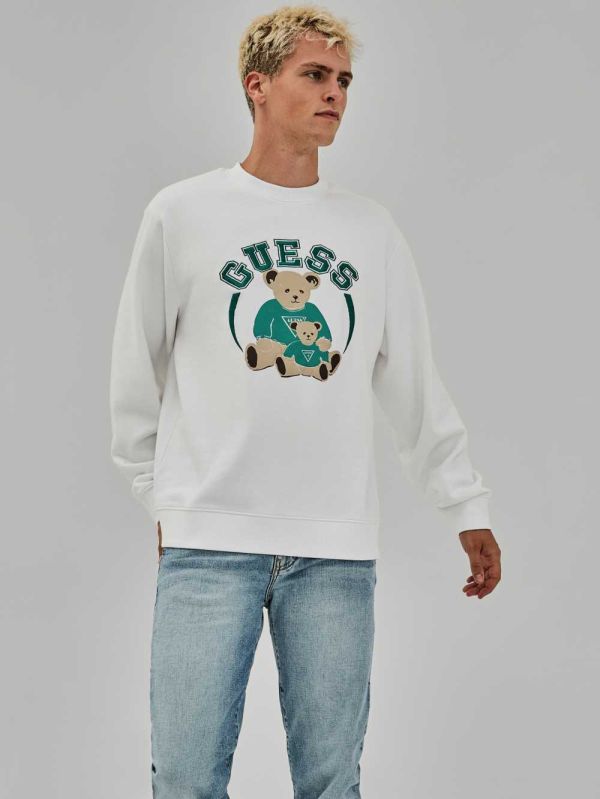 White Men's Guess Originals Bear Crewneck Sweatshirt Australia Sale | 819FOCLXV