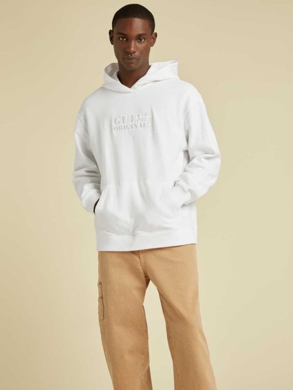 White Men's Guess Originals Kit Logo Hoodie Australia Sale | 043SBPXAO