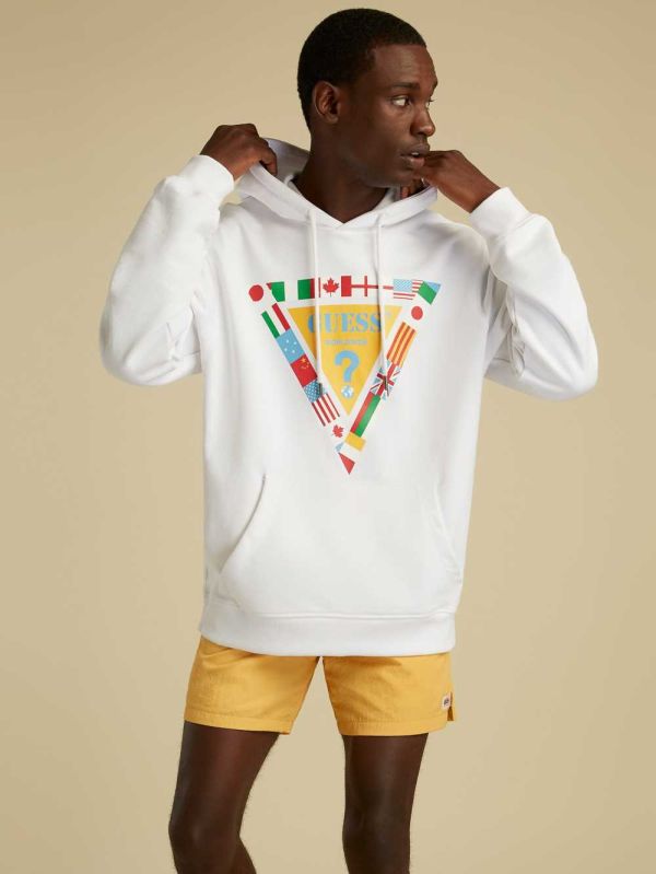 White Men's Guess Summer Games Logo Hoodie Australia Sale | 214YRBQNX