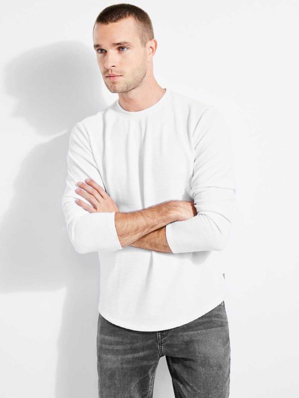 White Men's Guess Textured Jersey Crewneck Sweatshirt Australia Sale | 740PBFSWO