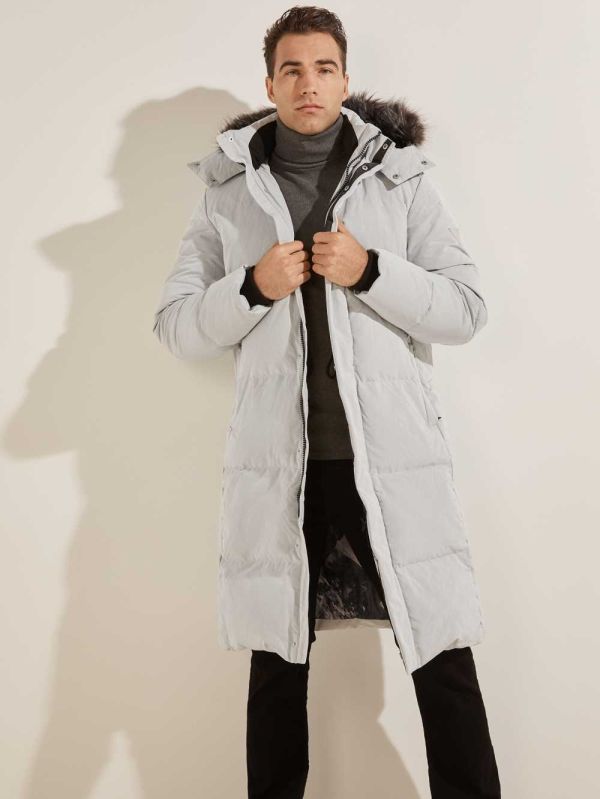 White Men's Guess Warm Touch Long Puffer Jackets Australia Sale | 531REXBNY