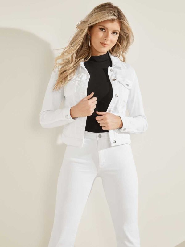 White Women's Guess Denim Trucker Jackets Australia Sale | 349QFUVBK