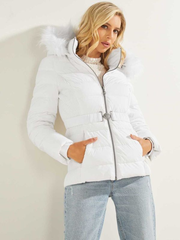 White Women's Guess Eco Claudiaed Down Puffer Jackets Australia Sale | 329PNMRSI