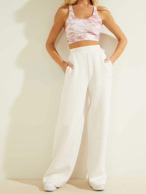 White Women's Guess Eco Logo Tape Scuba Wide-Leg Pants Australia Sale | 170PQUODW