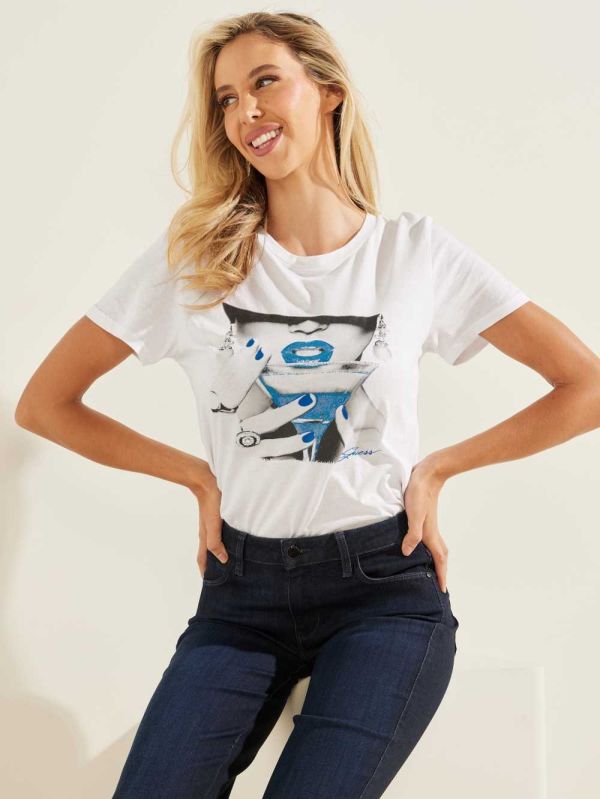 White Women's Guess Martini Girl Easy T-shirt Australia Sale | 856RIHYEL