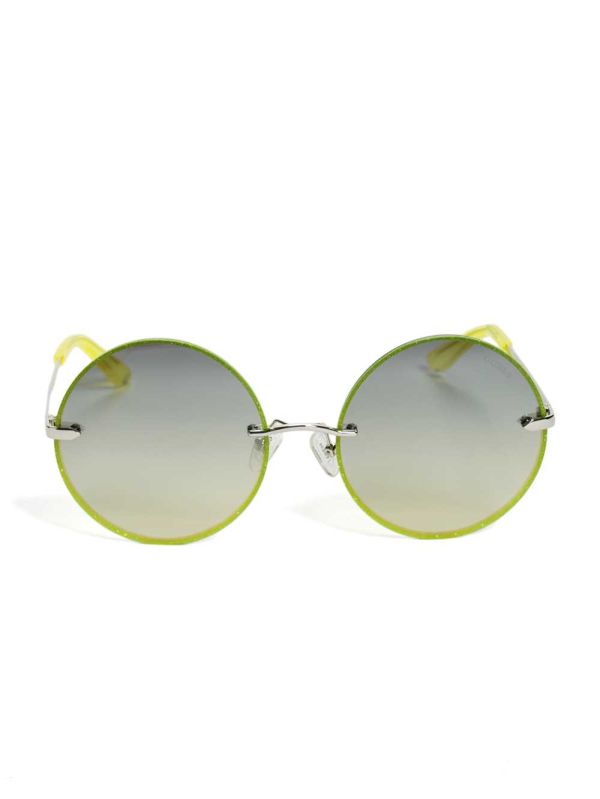 Yellow Women's Guess Greyson Glitter Trim Round Sunglasses Australia Sale | 084VPYTGS