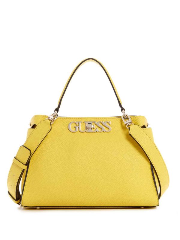 Yellow Women's Guess Uptown Chic Turnlock Satchel Bags Australia Sale | 238RIJSUN