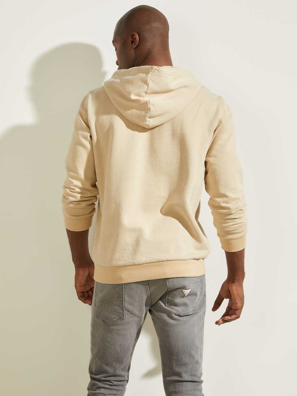 Beige Men's Guess Eco Murray Logo Hoodie Australia Sale | 460AMEKYJ