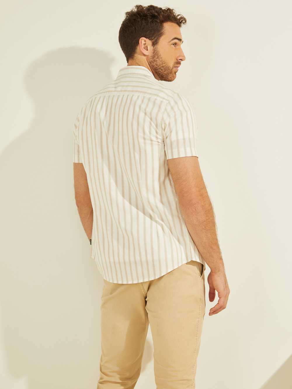 Beige Men's Guess Falls Striped Shirts Australia Sale | 980ITVGDY