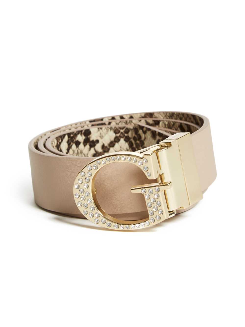 Beige Women\'s Guess Reversible Rhinestone G-Buckle Belts Australia Sale | 743MRHJYK