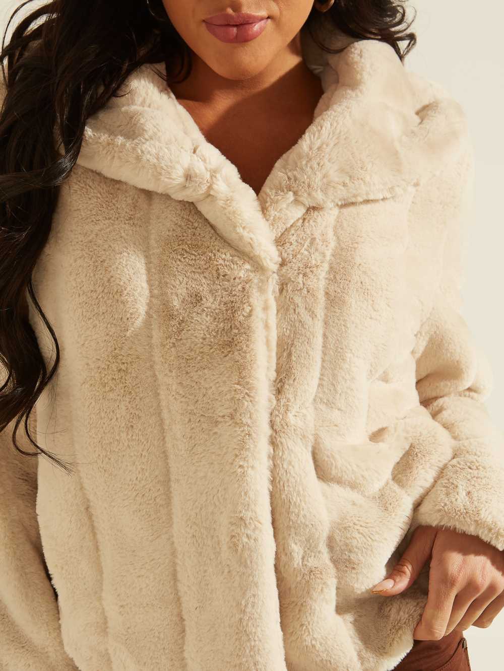 Beige Women's Guess Sophy Faux-Fur Jackets Australia Sale | 742HTXLJY