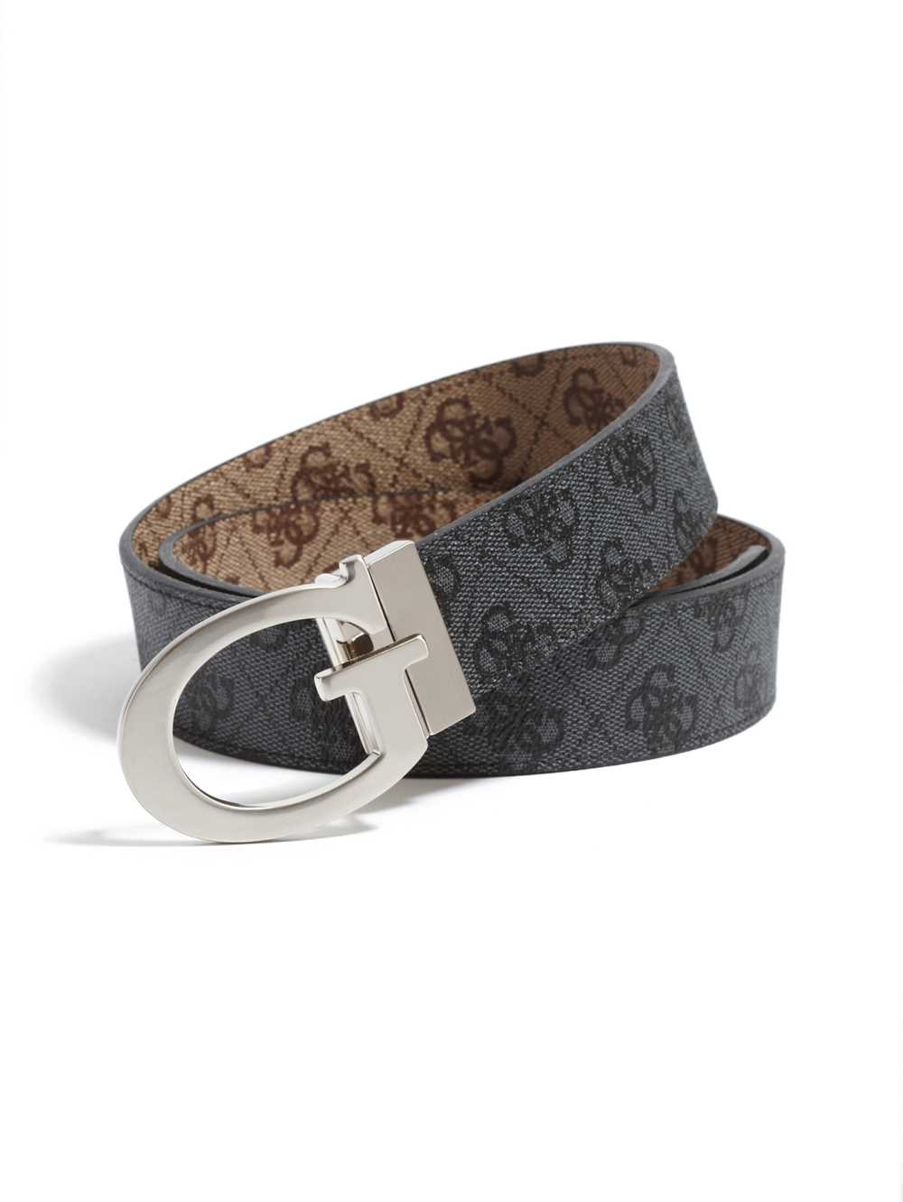 Black Brown Men\'s Guess Reversible Logo Belts Australia Sale | 801KSABXE