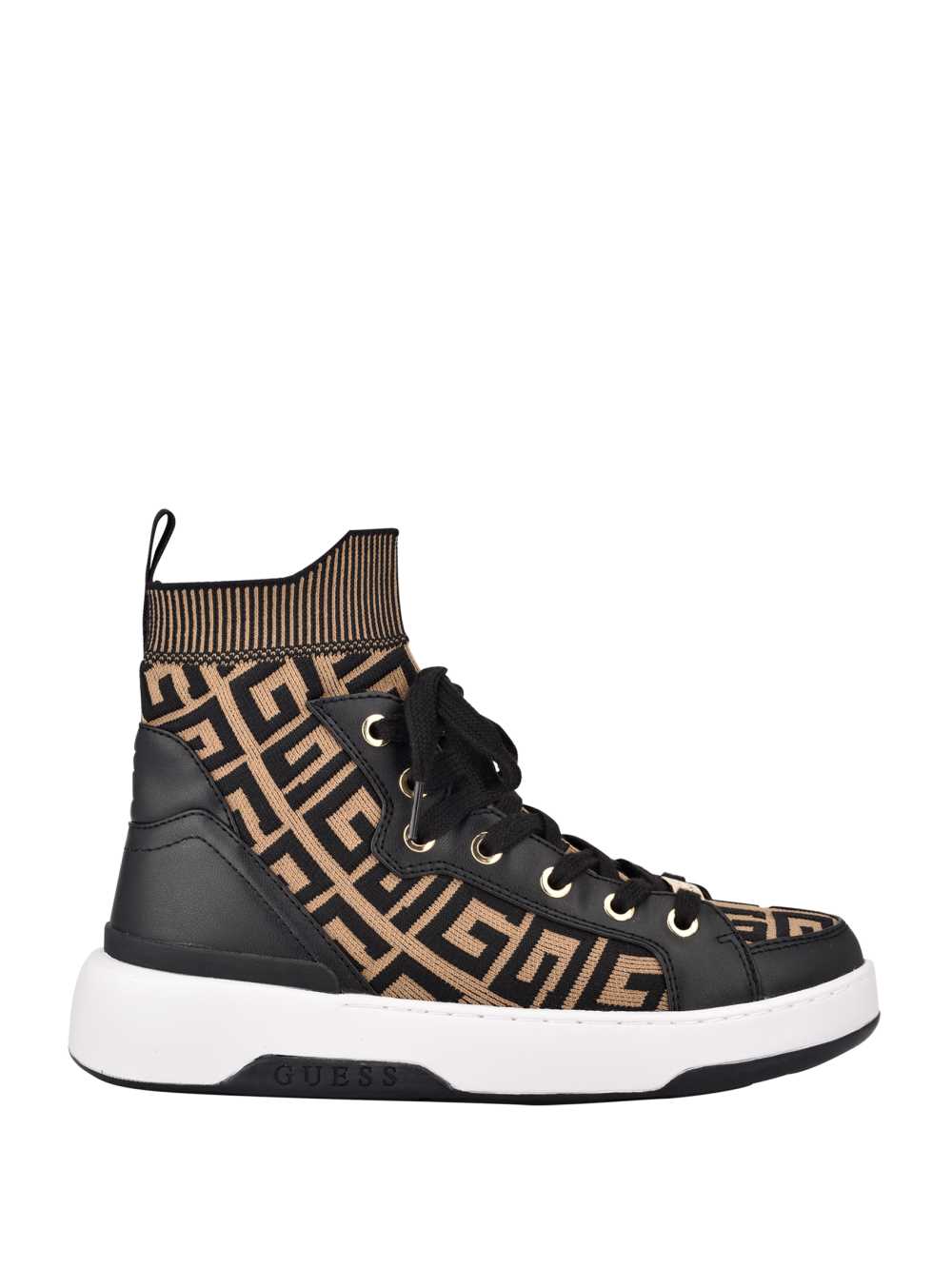 Black Brown Women's Guess Manney Knit Logo High-Top Sneakers Australia Sale | 498CSXONT