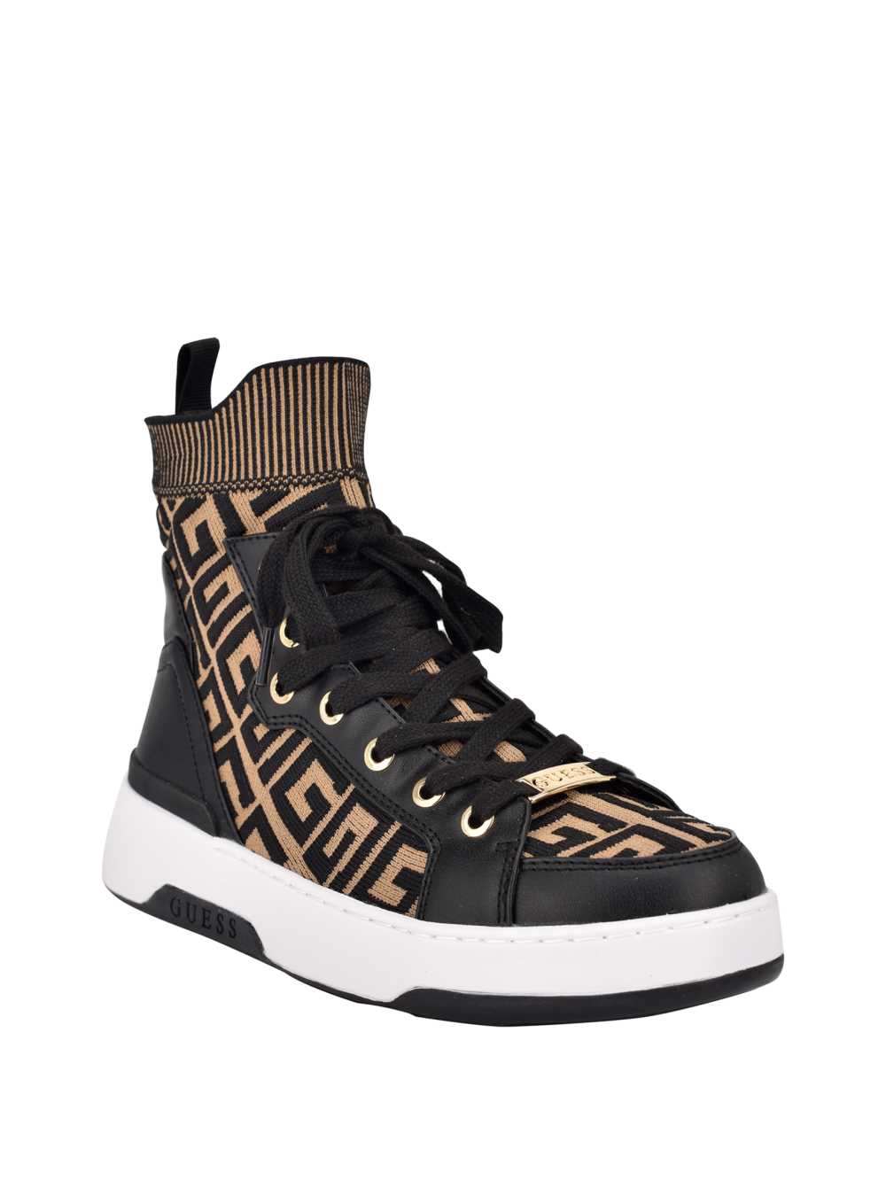 Black Brown Women\'s Guess Manney Knit Logo High-Top Sneakers Australia Sale | 498CSXONT