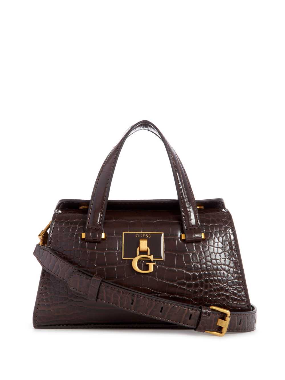 Black Brown Women\'s Guess Stephi Croc Mini Satchel Bags Australia Sale | 013VWQJCU