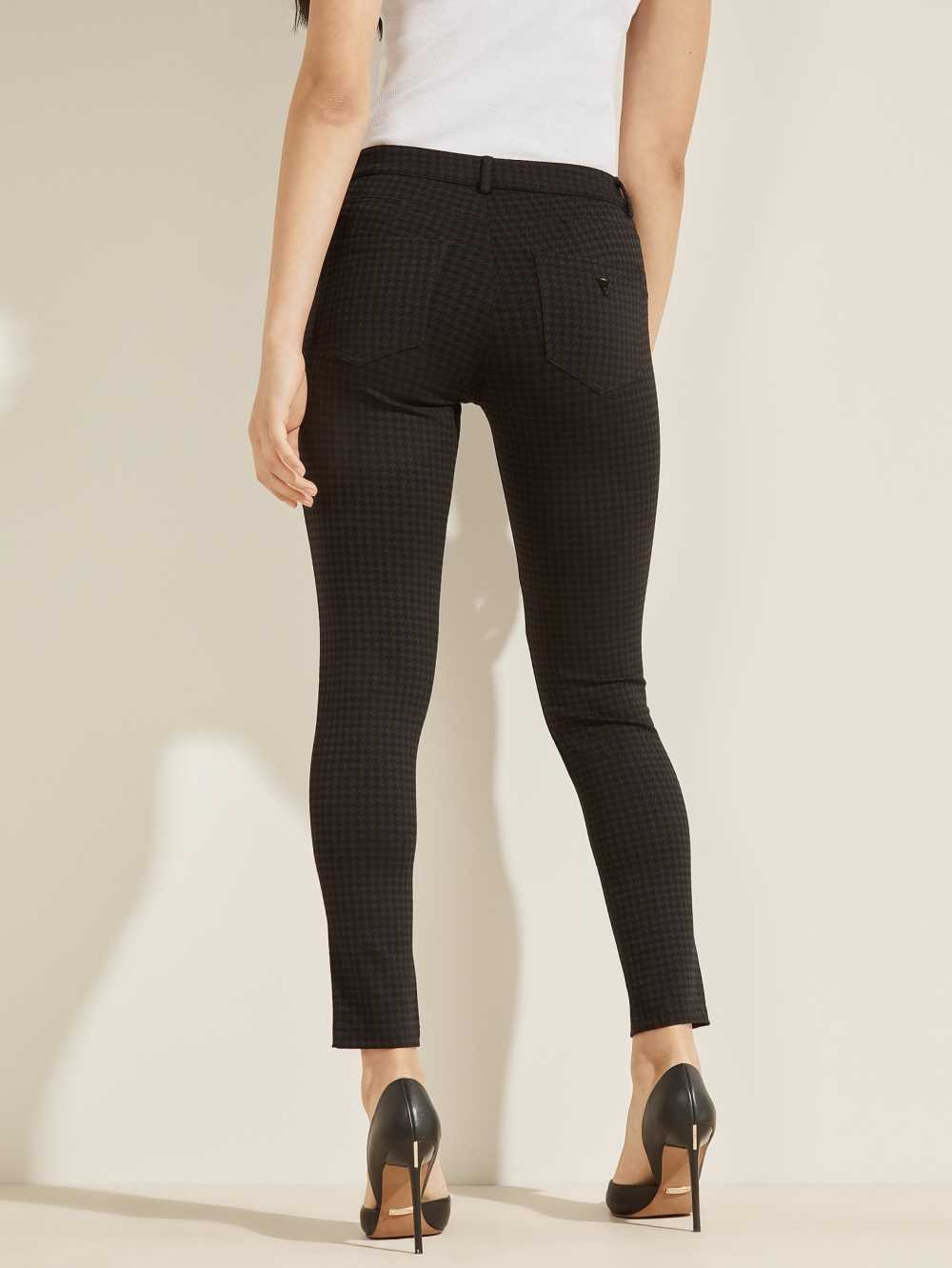 Black Grey Women's Guess Curve X Houndstooth Ponte Pants Australia Sale | 741GCSHEI