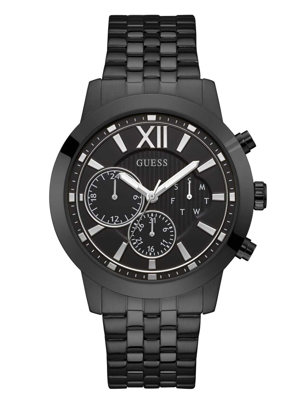 Black Men\'s Guess Black Multifunction Watches Australia Sale | 542LOBYKE