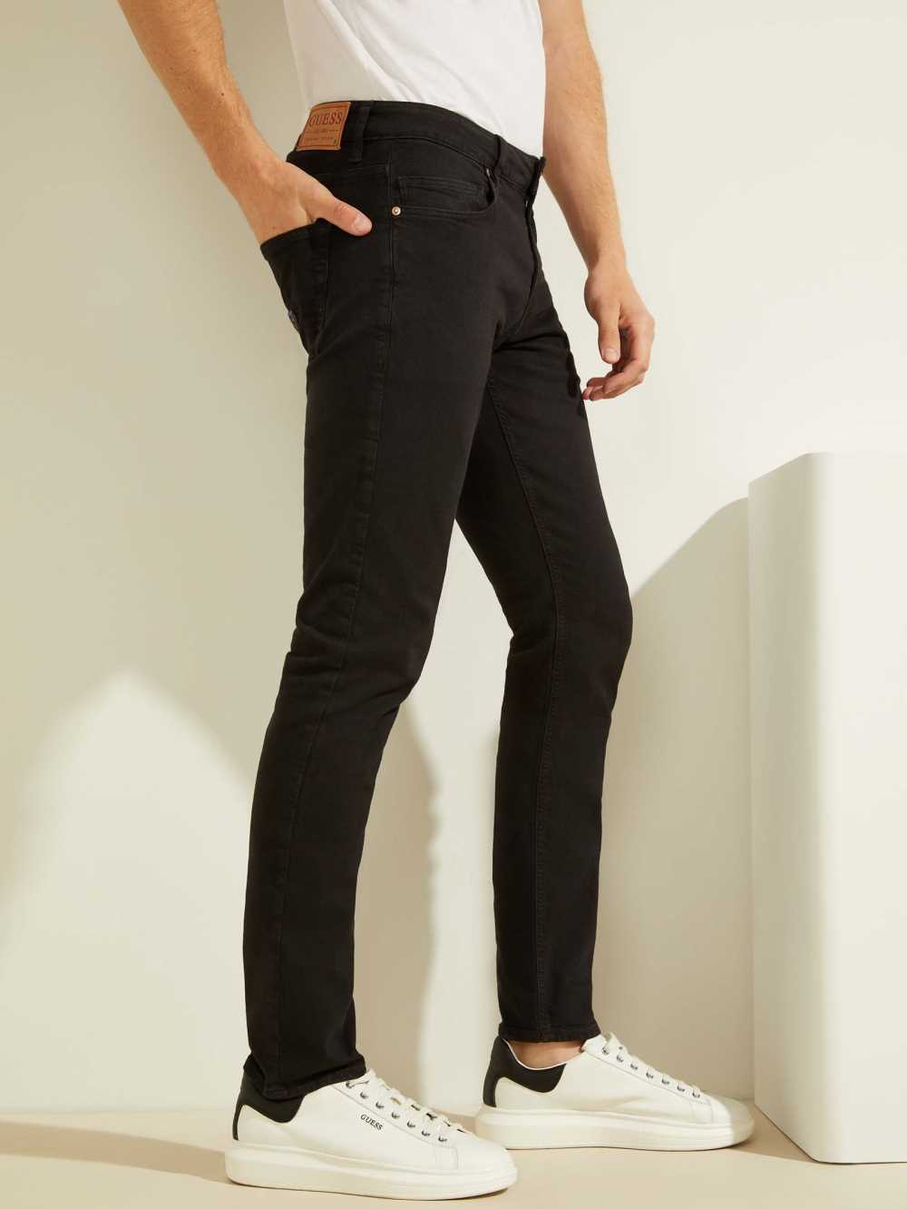 Black Men's Guess Classic Solid Skinny Jeans Australia Sale | 965YCMAOD