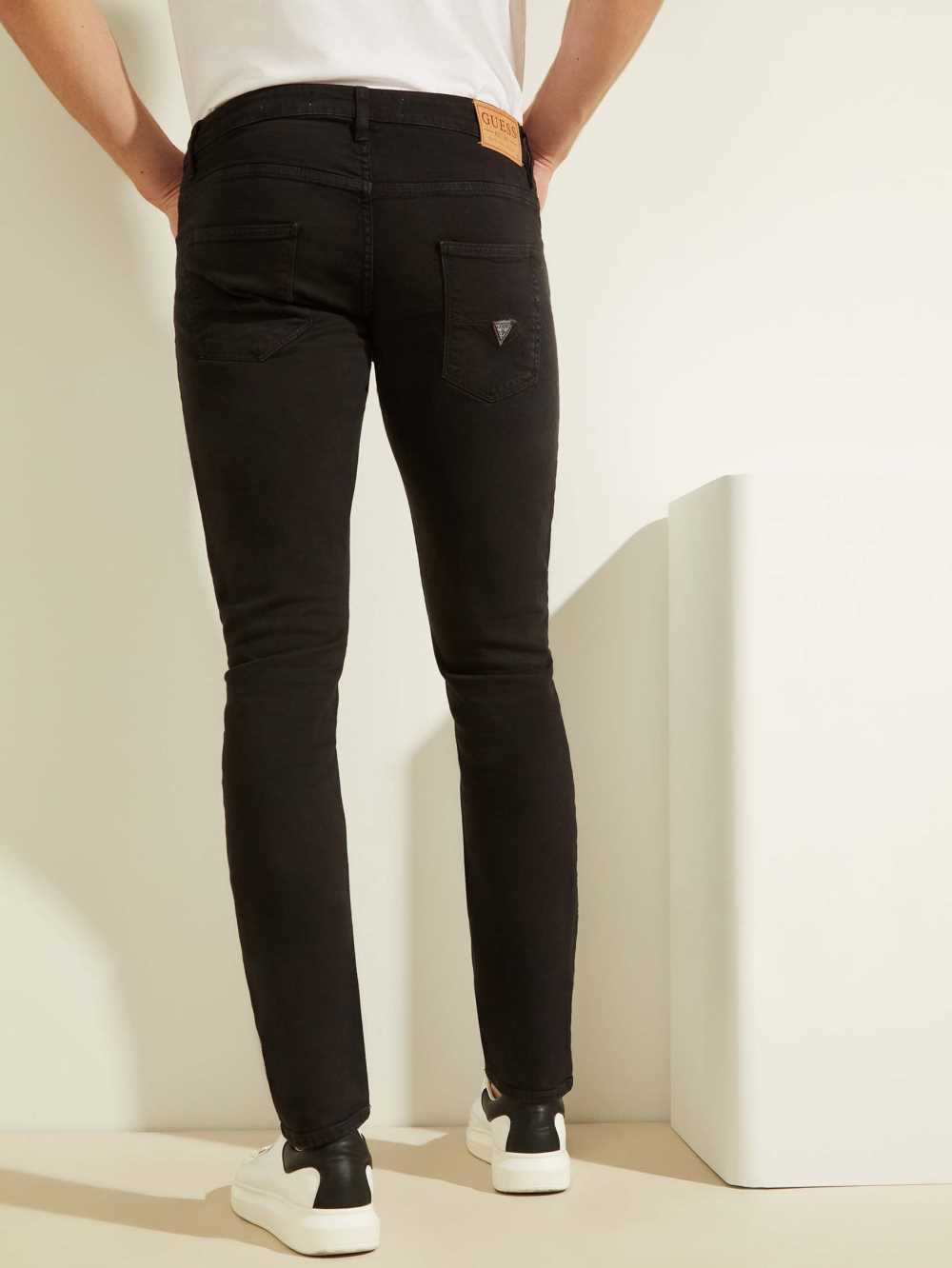 Black Men's Guess Classic Solid Skinny Jeans Australia Sale | 965YCMAOD