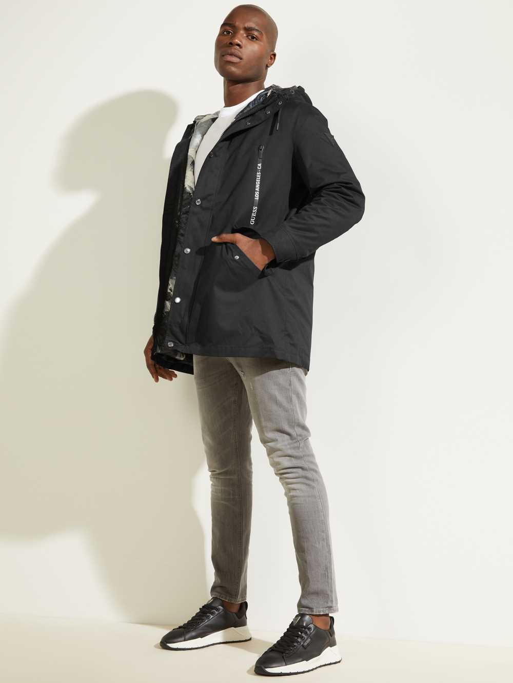 Black Men's Guess Commuter Double Parka Jackets Australia Sale | 952MPBXSD