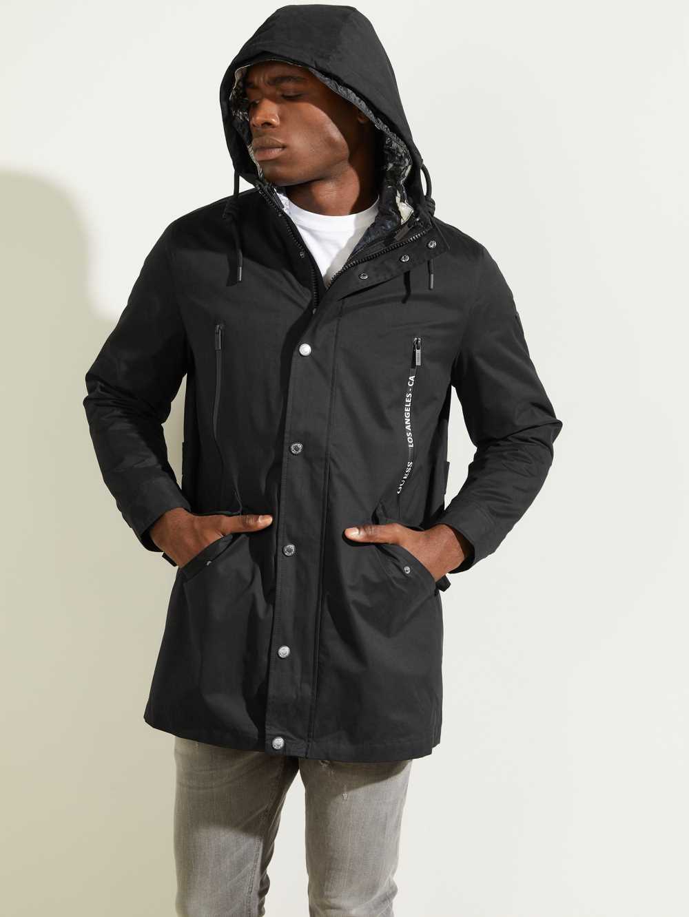 Black Men's Guess Commuter Double Parka Jackets Australia Sale | 952MPBXSD