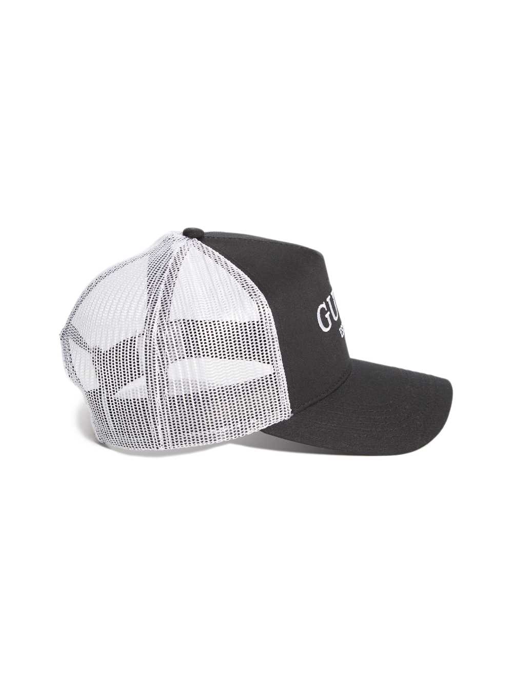 Black Men's Guess Contrasting Logo Trucker Hats Australia Sale | 320ONVIMF