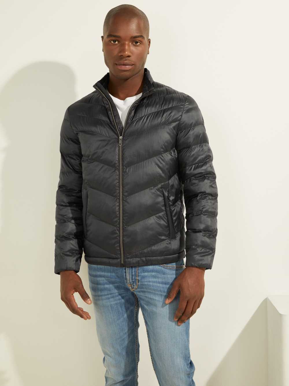 Black Men's Guess Eco Lightweight Puffer Jackets Australia Sale | 517NCEFAZ