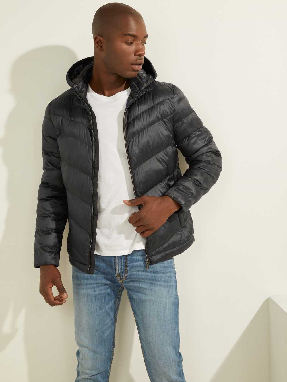 Black Men's Guess Eco Lightweight Puffer Jackets Australia Sale | 517NCEFAZ