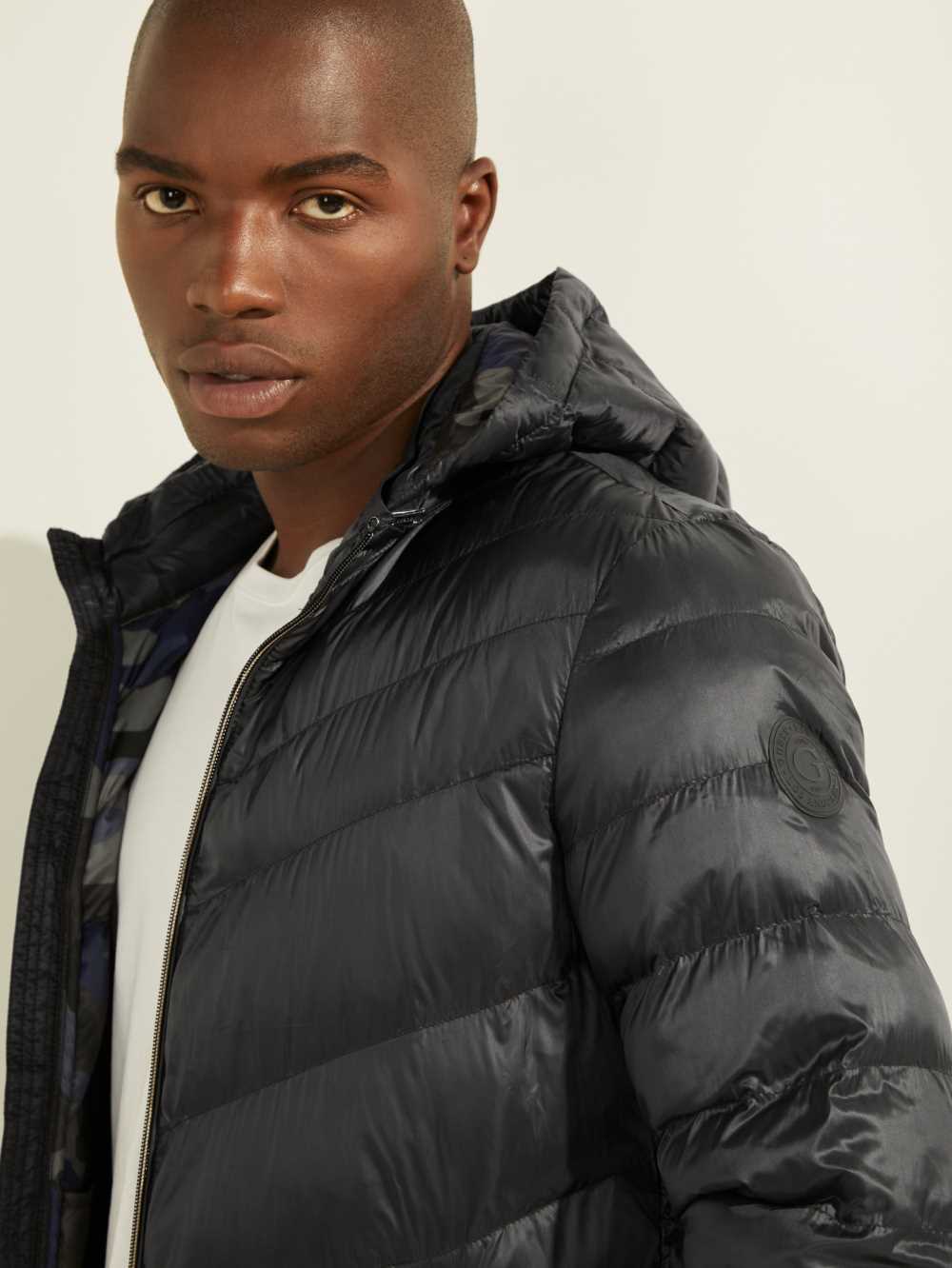 Black Men's Guess Eco Lightweight Puffer Jackets Australia Sale | 517NCEFAZ