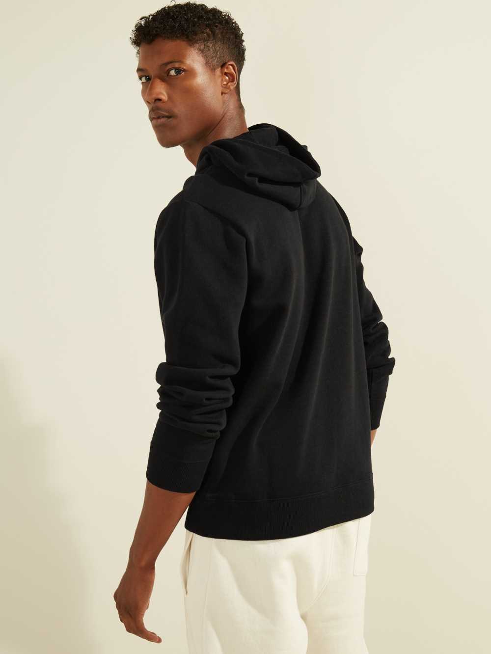 Black Men's Guess Eco Roy Embroidered Logo Hoodie Australia Sale | 932QCFDYV