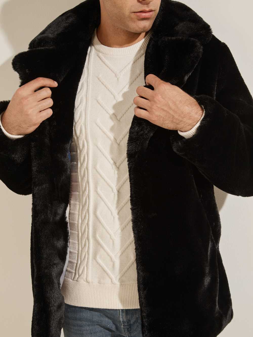 Black Men's Guess Faux-Fur Coats Australia Sale | 041WHXBDU