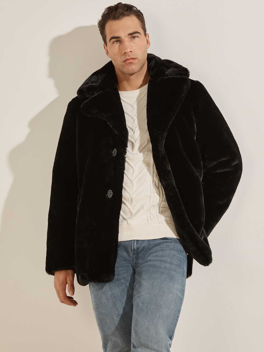 Black Men\'s Guess Faux-Fur Coats Australia Sale | 041WHXBDU