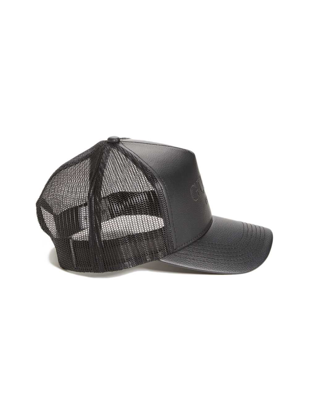 Black Men's Guess Faux-Leather Trucker Hats Australia Sale | 746MZBYGQ