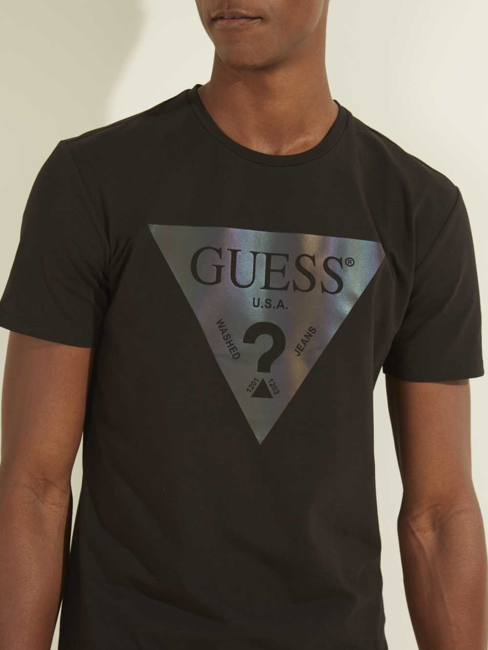 Black Men's Guess Iridescent Logo Graphic T-shirt Australia Sale | 726WUJKPC