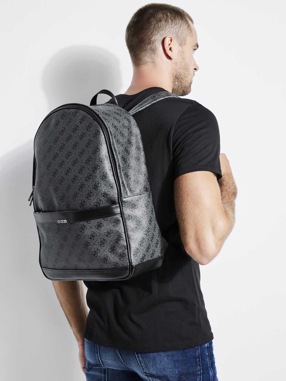 Black Men's Guess Kevin Logo-Print Backpack Australia Sale | 943LRYVUK