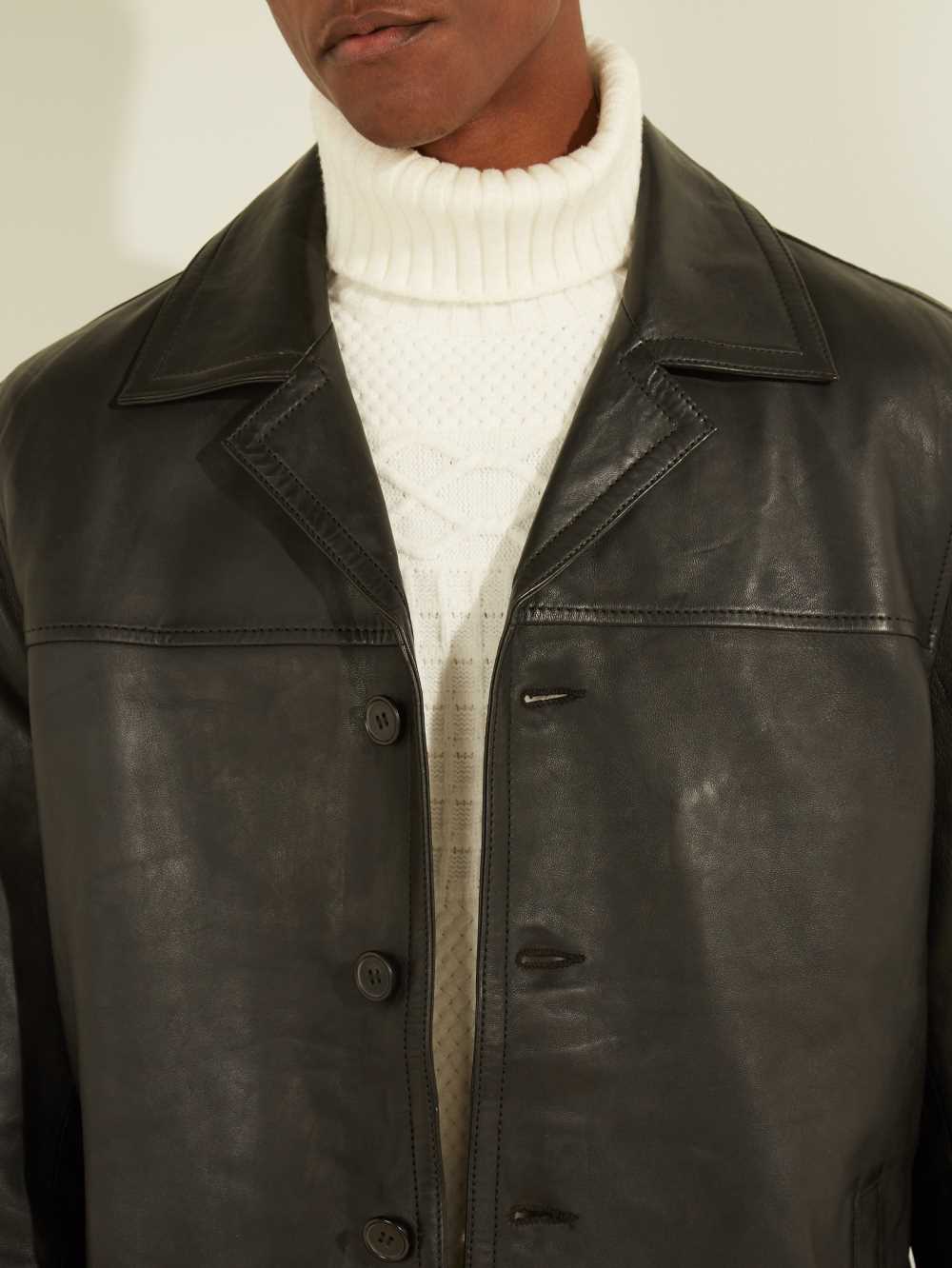 Black Men's Guess Leather Car Coats Australia Sale | 385SJGDQC