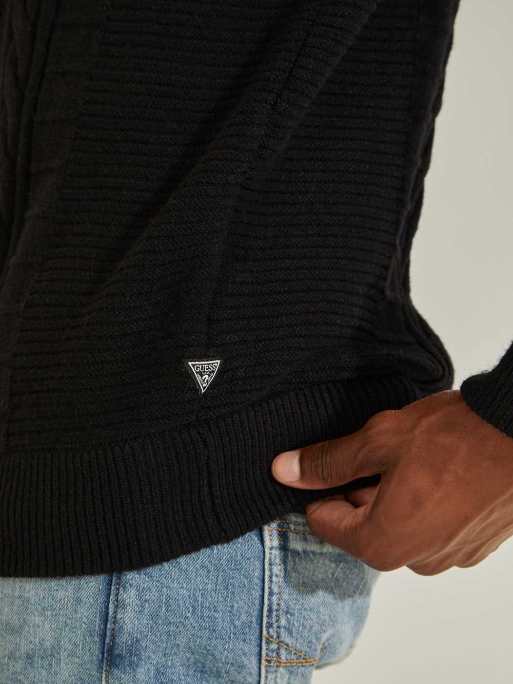 Black Men's Guess Liam Mixed Cable Sweaters Australia Sale | 802ECYUZN