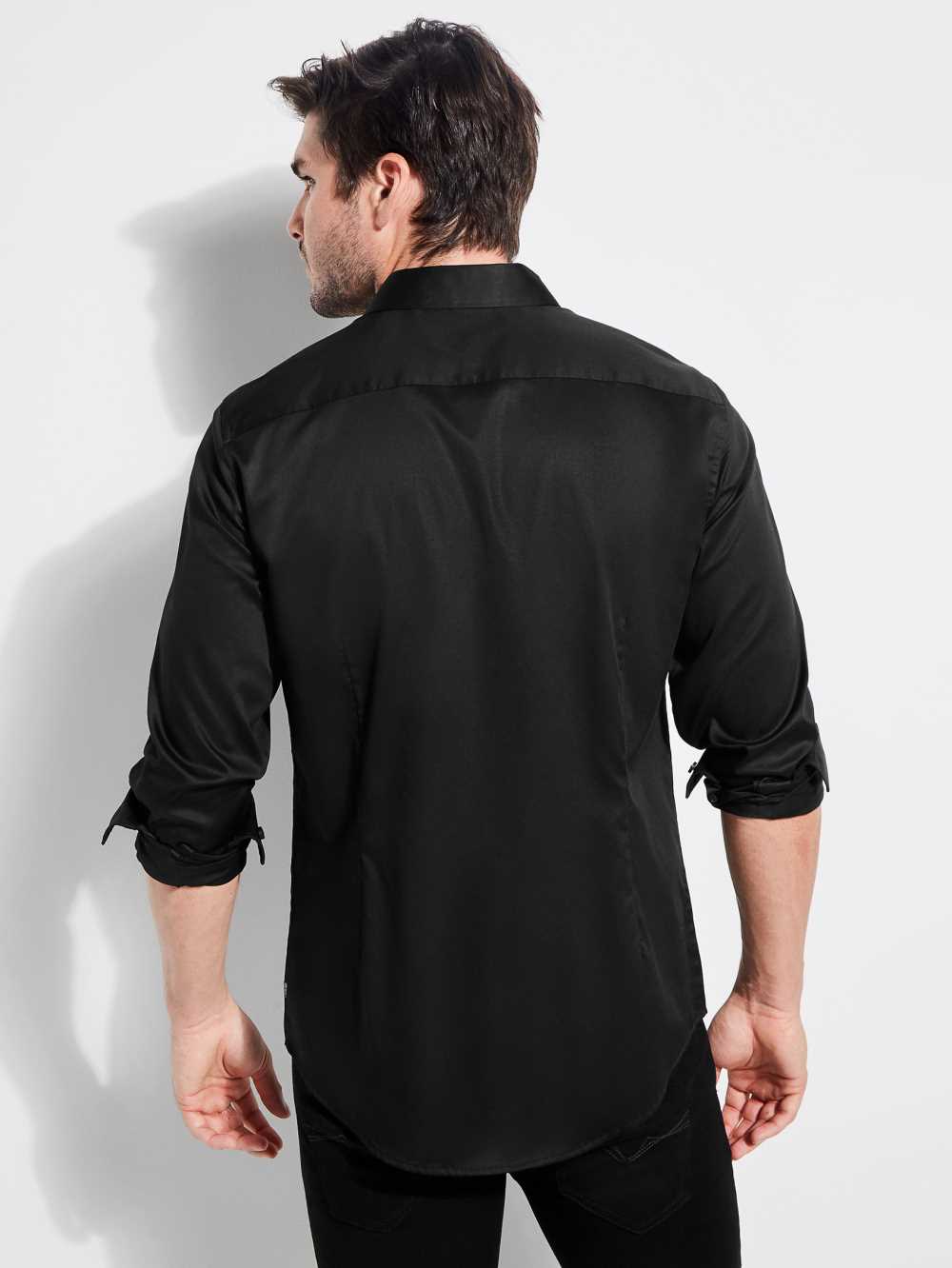 Black Men's Guess Luxe Stretch Shirts Australia Sale | 649BKQZUV